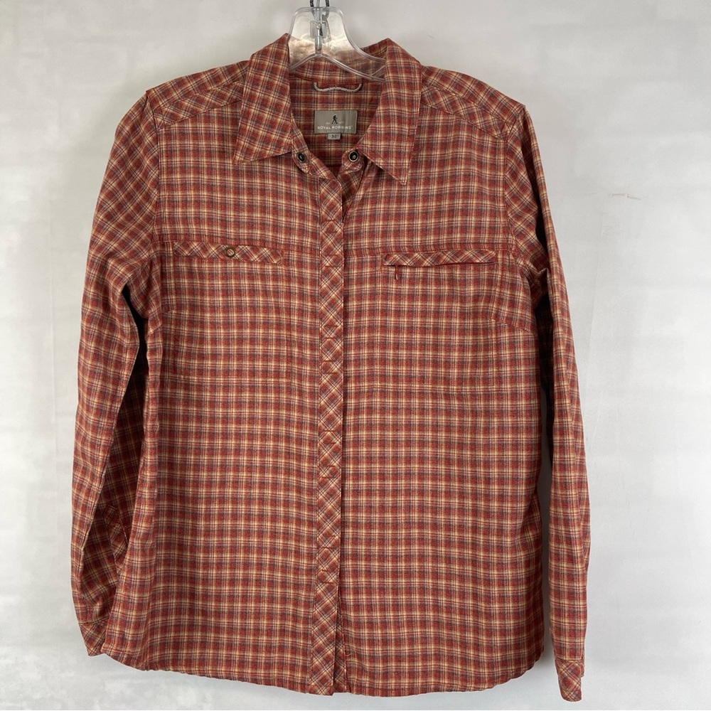 Royal Robbins Plaid Button Front Shirt Rust Orange‎ Long Sleeve Women’s Medium